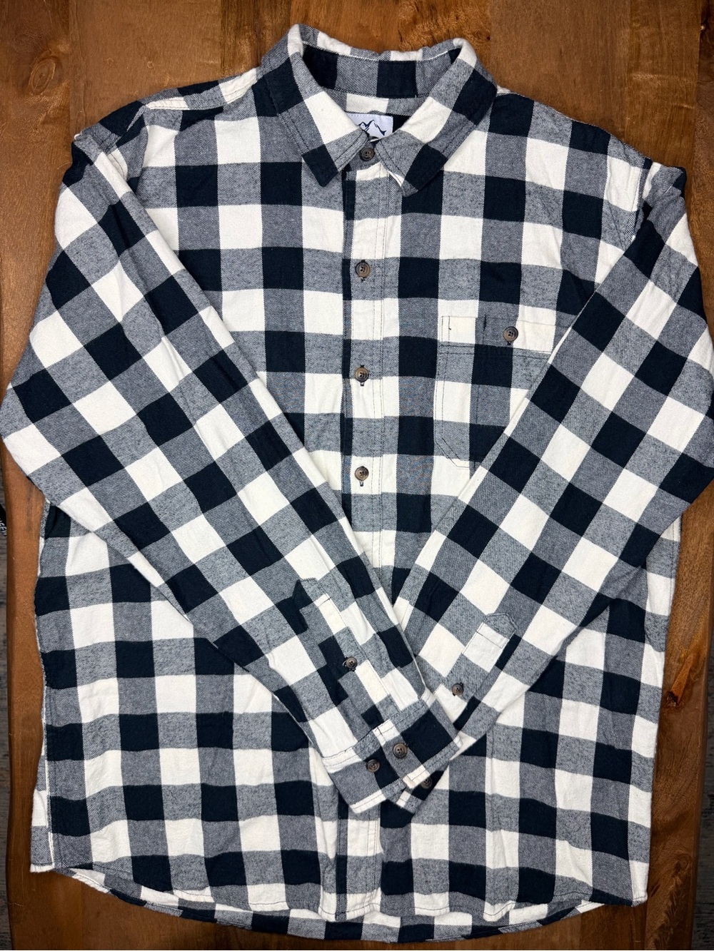 Blue Mountain Men’s L Cotton Flannel Blue/White Plaid Button-Up Shirt Pockets